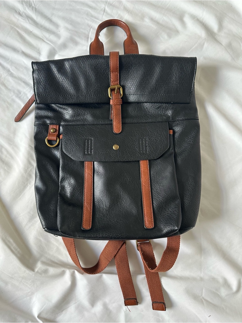 Black Backpack with Brown Leather Accents